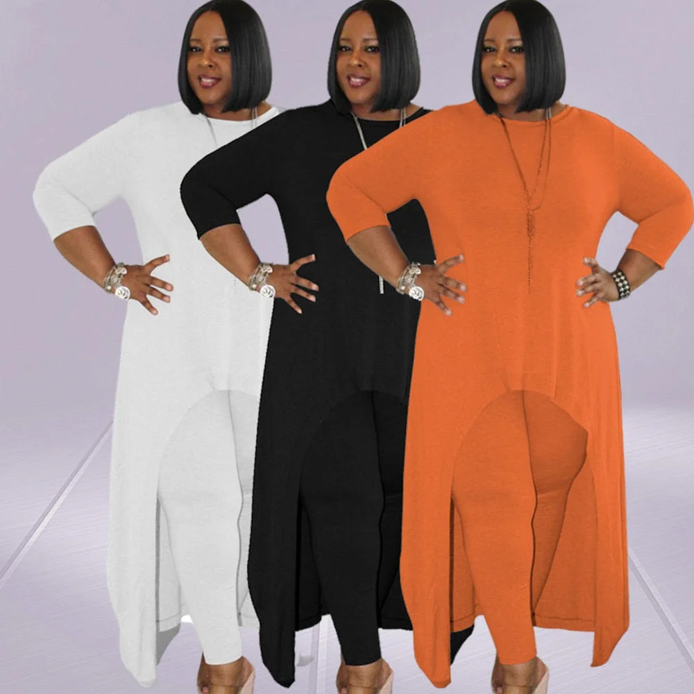 Two Piece Set Plus Size Women Fall Clothing 2021 Solid Long Style Top Leggings Casual Fashion Streetwear Wholesale Dropshipping