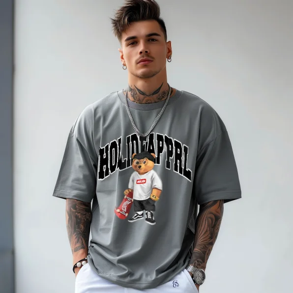 Skateboard Teddy Bear Print Trendy T-Shirt