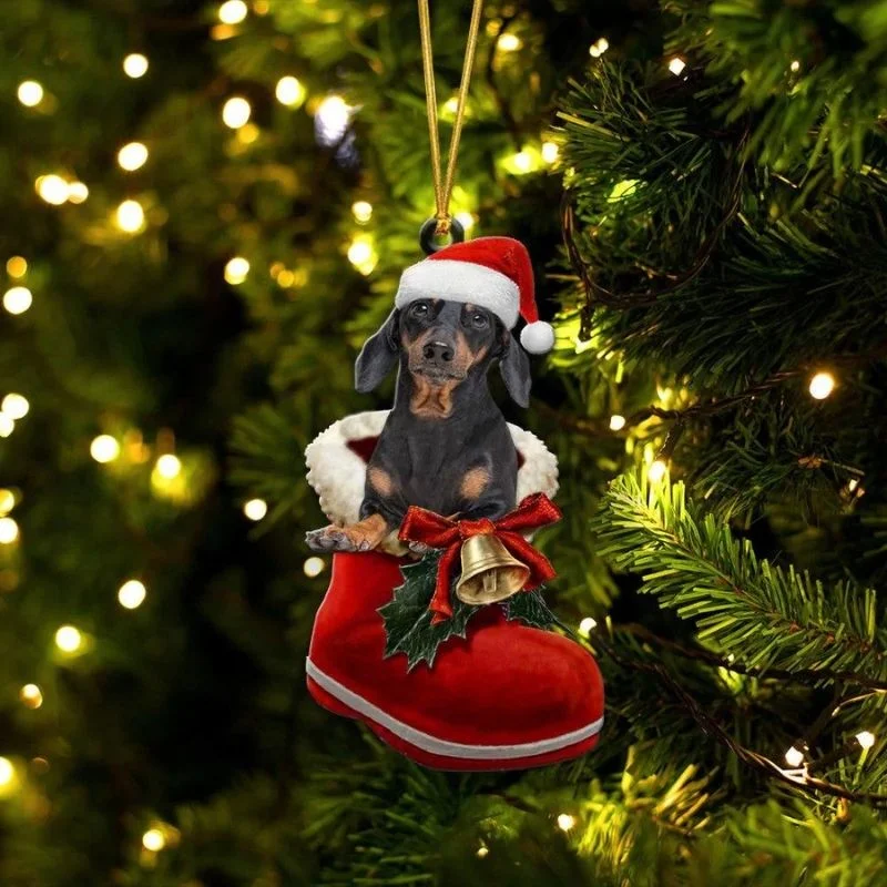 VigorDaily Dachshund Black and Tan In Santa Boot Christmas Hanging Ornament SB189