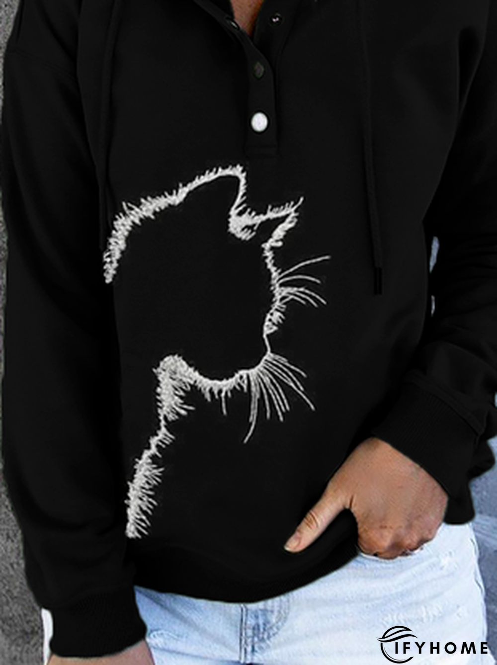 Cat Printed Hoodies Tunic Sweatshirt | IFYHOME