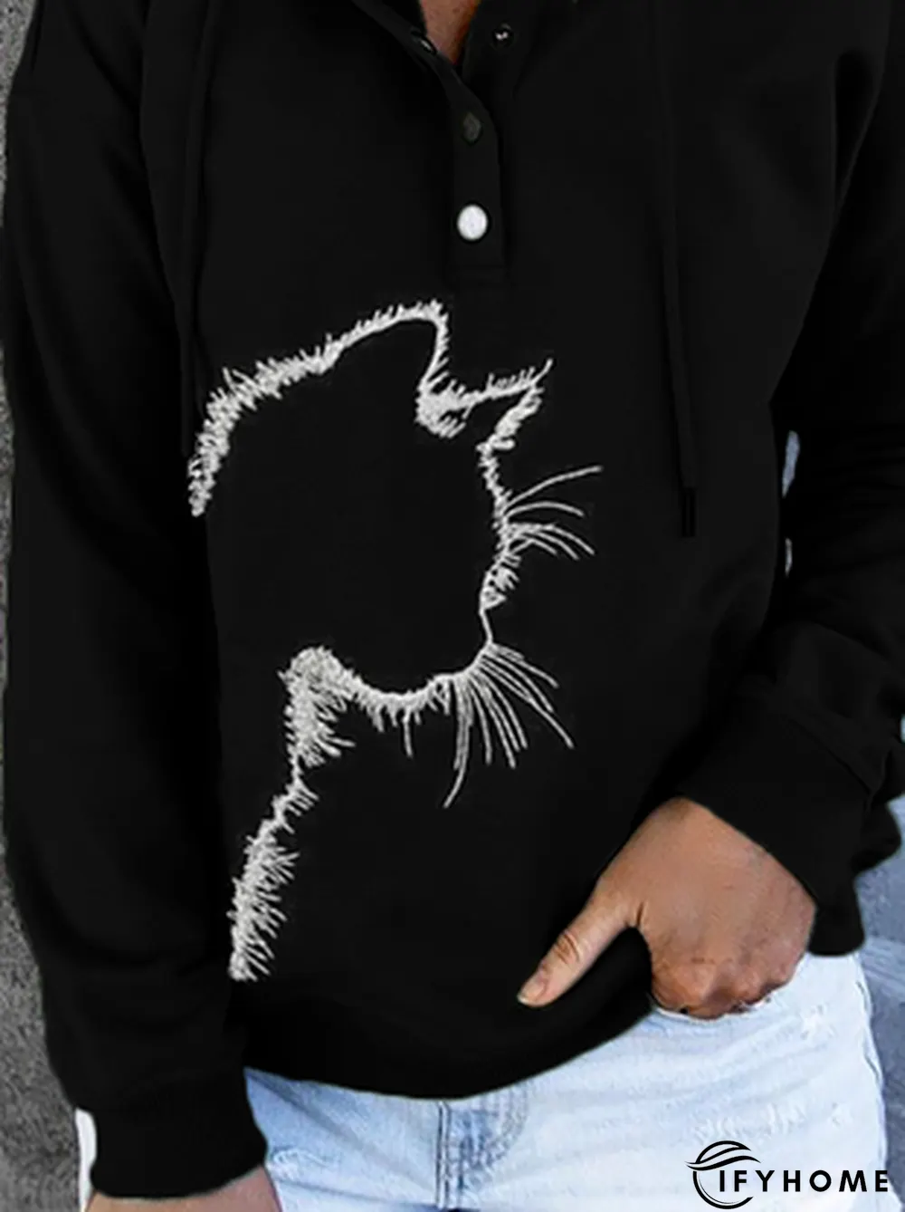 Cat Printed Hoodies Tunic Sweatshirt | IFYHOME
