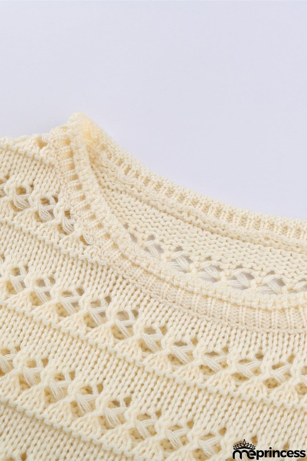 Brown Loose Openwork Round Neck Sweater