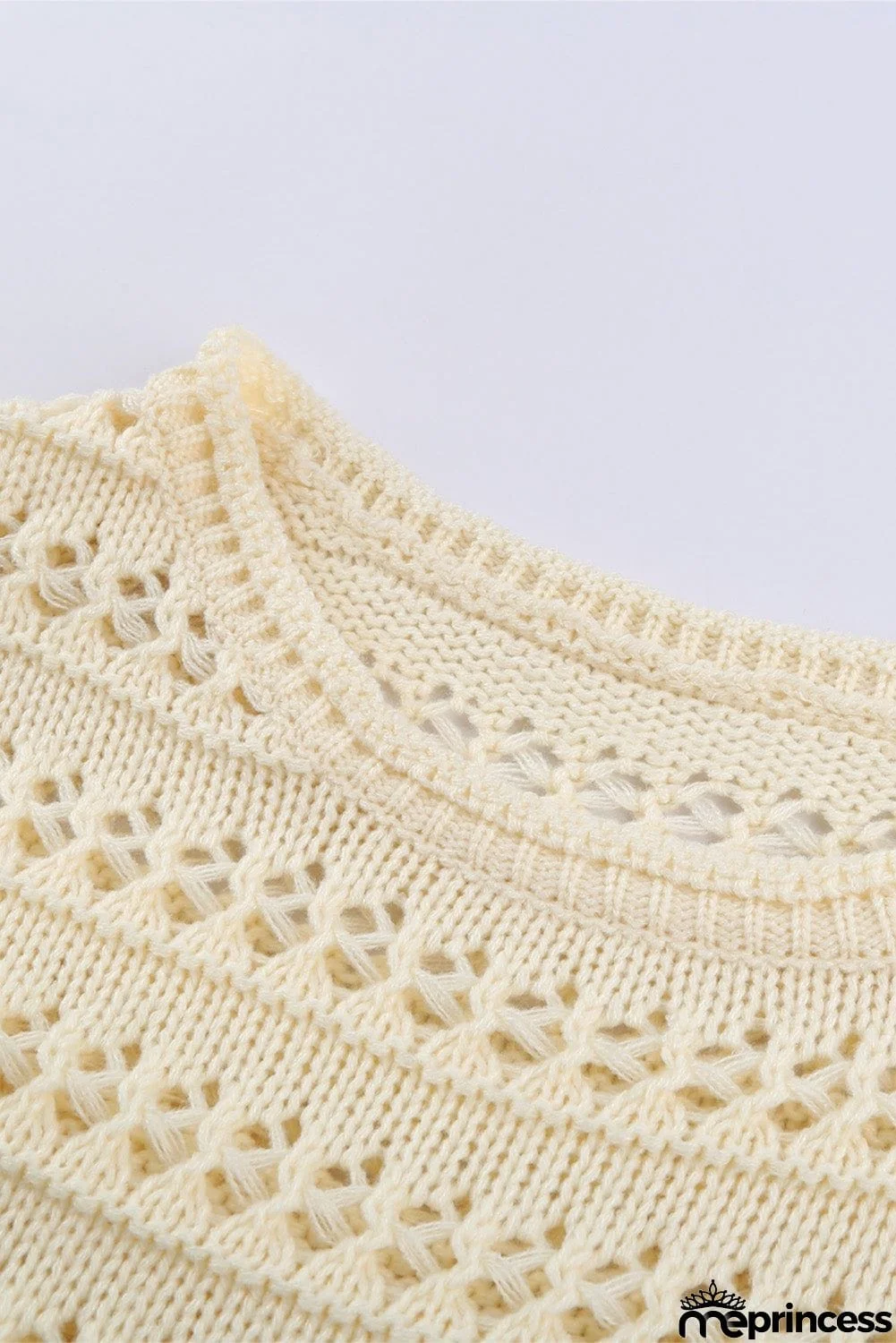 Brown Loose Openwork Round Neck Sweater