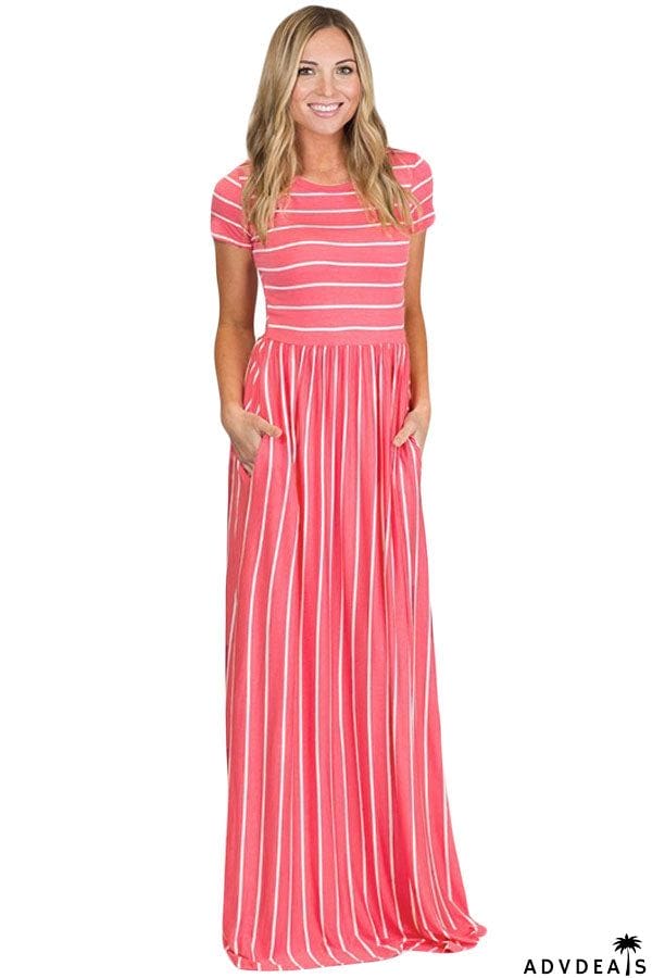 Striped Black Short Sleeve Maxi Dress