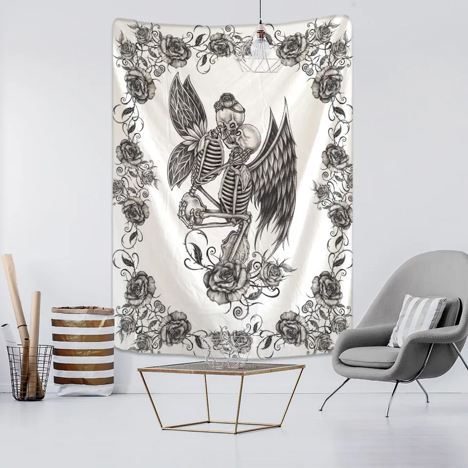 Skull Reaper Tarot Card Tapestry Wall Hanging Psychedelic Witchcraft Abstract Horror Background Cloth Dormitory Home Decor