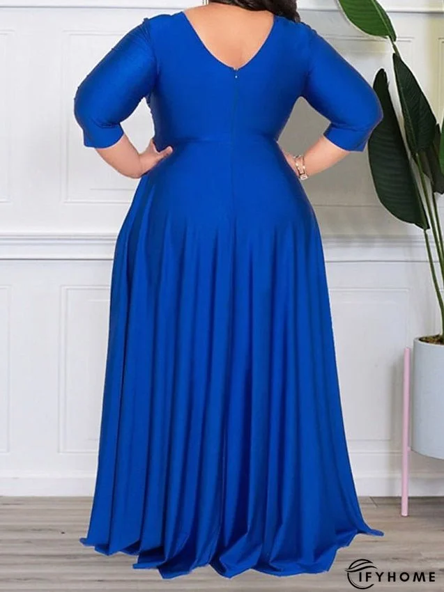 Plus Size Party Dress Solid Color V Neck Ruched Long Sleeve Winter Fall Stylish Elegant Maxi long Dress Formal Party Dress for Women | IFYHOME