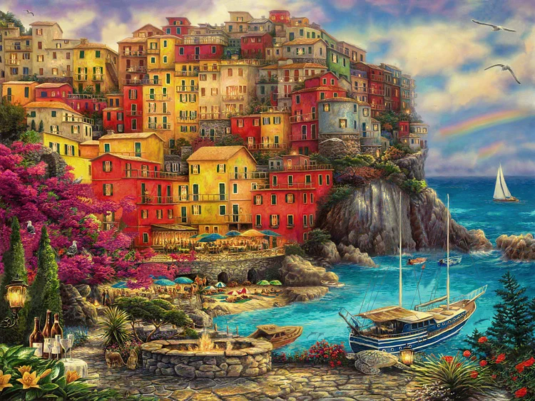 A Beautiful Day At Cinque Terre 40*50CM(Canvas) Full Square Drill Diamond Painting gbfke