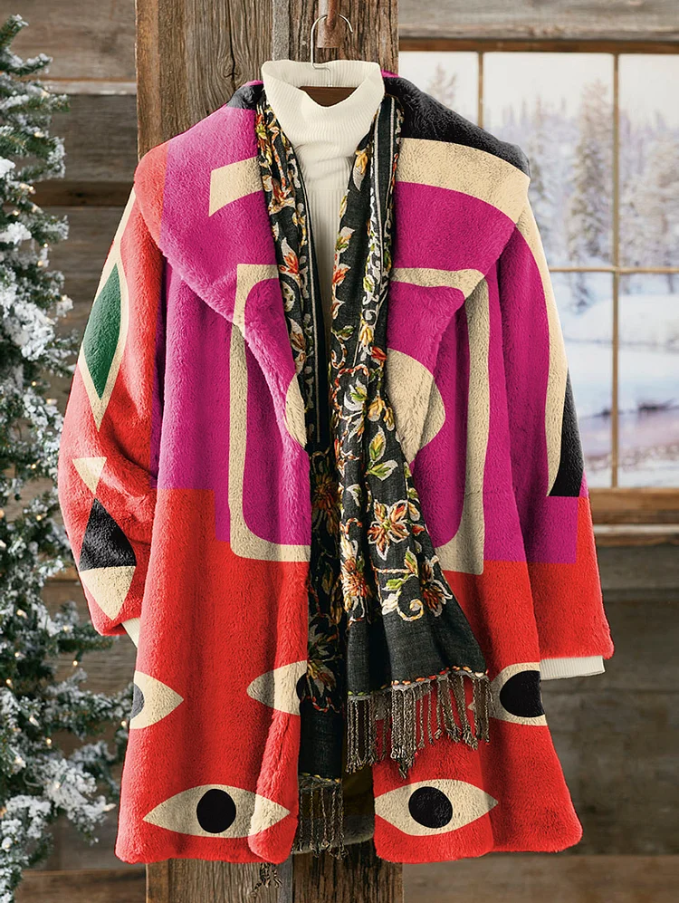 Women's Abstract Art Print Comfort Fleece Coat