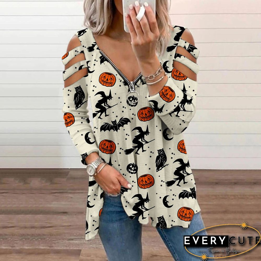 Halloween Print Cold Shoulder Blouse