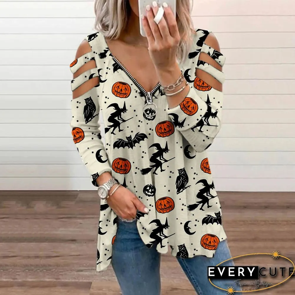 Halloween Print Cold Shoulder Blouse