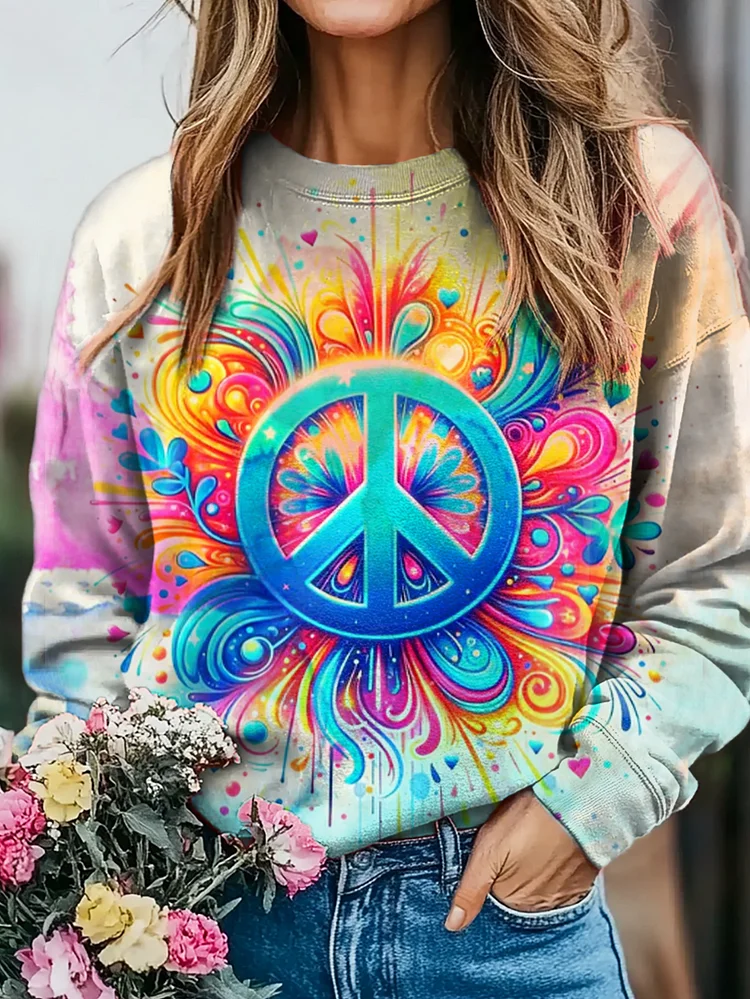 Women's Hippie Art Print Casual Sweatshirt