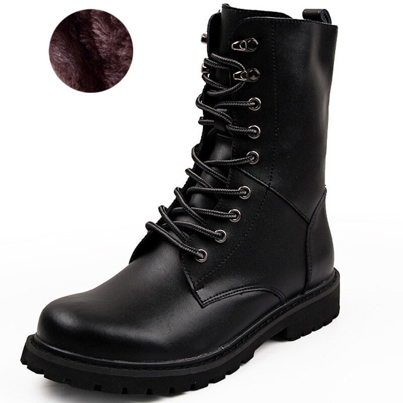 Yyvonne Tactical Ankle Boots Men Outdoor Leather Winter Fur Warm Us Army Hunting for Mens Shoes Casual Black High Gang Non-slip