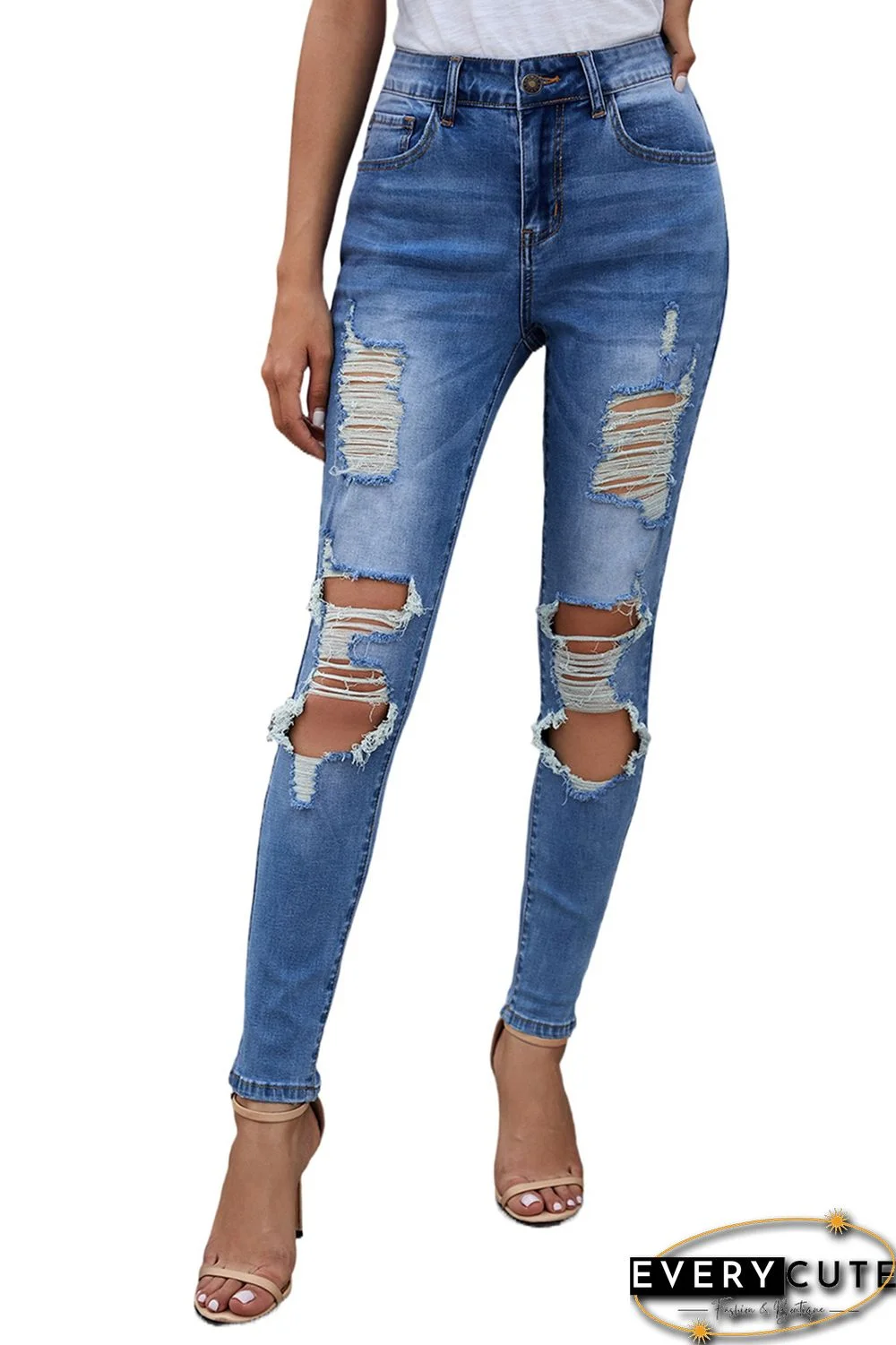 Medium Wash Distressed Skinny Jeans