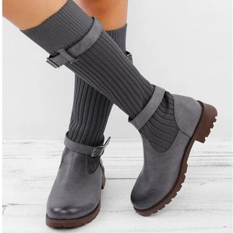 Women's Martin Boots knitted PU Stitching Boots