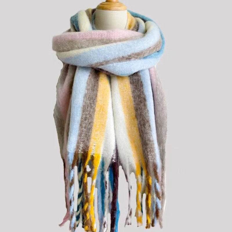 Latest Mohair Striped Tassel Scarf Fashion Geometric Gradient Shawl Japanese And Korean Versatile Thickened Scarf