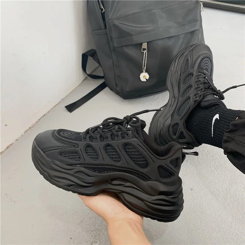 2022 New Shoes Women Couple's Thick-soled Black Dad Shoes Female INS Korean Style Casual Sneakers Girls Chunky Sneakers Big Size