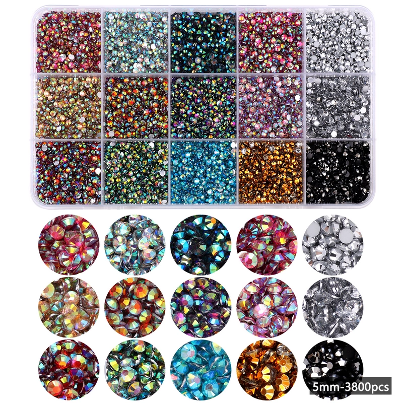 15 Color Resin Bottoming Drill Color AB Diamond Mixed Color Acrylic Diamond Handmade DIY Stick-on Crystals Large Transparent Rhinestone Jewelry Suit