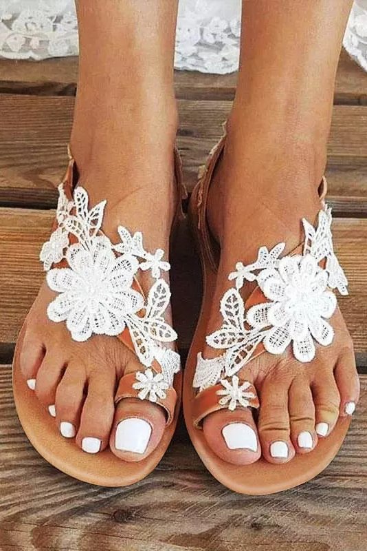 Floral Lace Slip On Flat Sandals