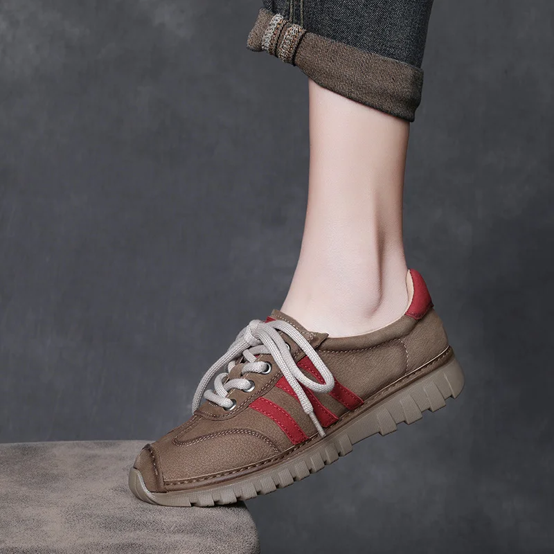 Yyvonne Time 99] Head-Level Cowfreft Leather-Scage Shoes Women's New Sports Leisure Agment Shoes Soft Sole Single Shoes