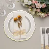10 Pack | 10" Clear Plastic Dinner Plates Disposable Tableware Round With Gold Scalloped Rim