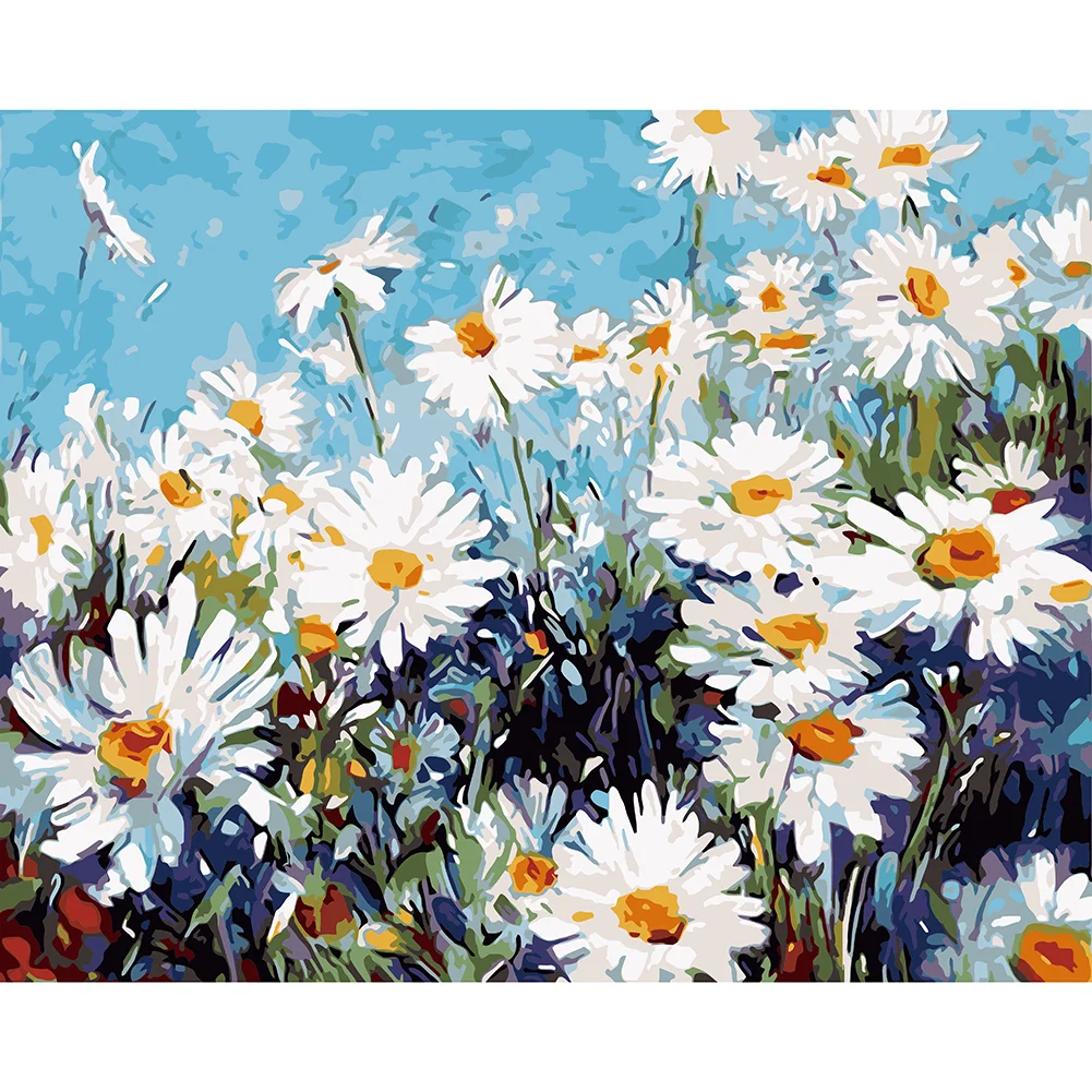 Flower Field Painting By Numbers Kit Acrylic Paint Canvas Wall Art  Picture(40*30CM)