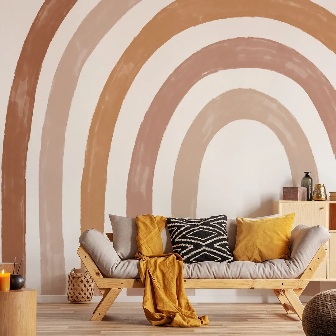 Boho Watercolour Rainbow Large Wall Sticker for Baby Kids Room Creative Rainbow Mural Self-adhesive Fabric Nordic Home Decor