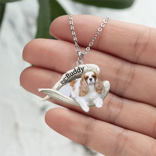 Personalized Cavalier King Charles Spaniel 2 Sleeping Angel Stainless Steel Necklace