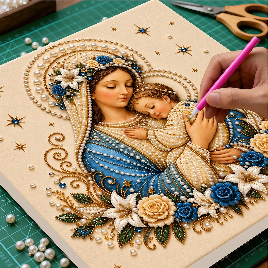 Framed Pearl Painting Kit Sacred Heart Theme 7.87x7.87in