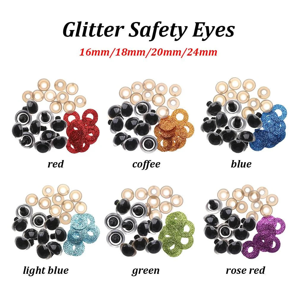Oocharger 16/18/20/24mm Round Plastic Clear Plush Doll Findings Stuffed Toys Glitter Safety Eyes Nonwovens Hard Washer