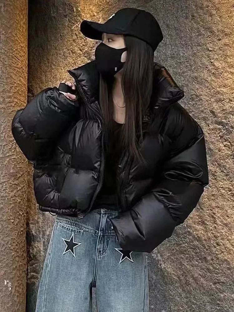 Oocharger Thick Women Parkas Winter Warm Loose Puffy Coats Cotton Padded Stand Collar Korean Jackets Black Fashion Female Clothes