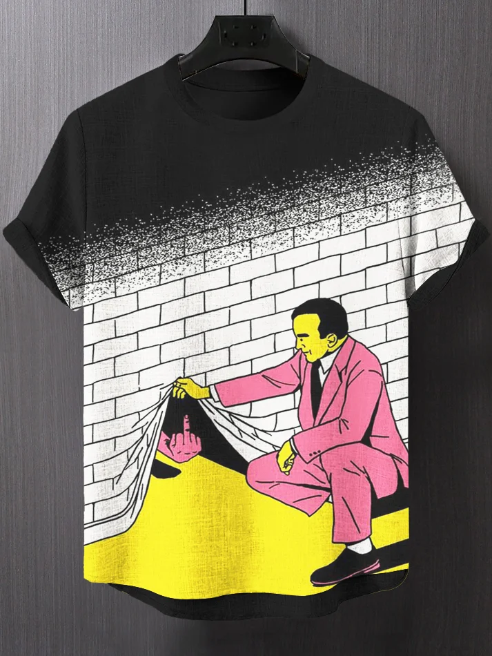 Men's Funny Hand Gesture Wall Illustration Print T-Shirt