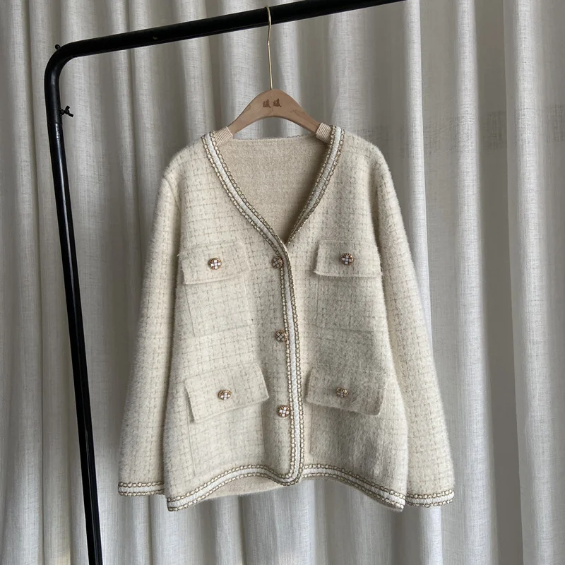 Athvotar Athvotar Light Luxury Sweater Cardigan Girl Knitted Cardigan Thick Soft Imitation Marina Top