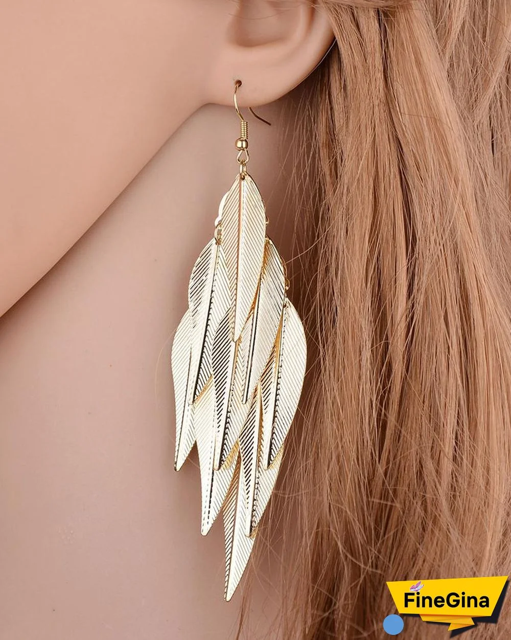 1Pair Feather Decor Layered Drop Earrings