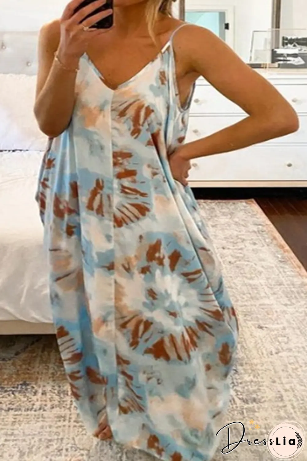 Casual Print Patchwork Spaghetti Strap Straight Dresses