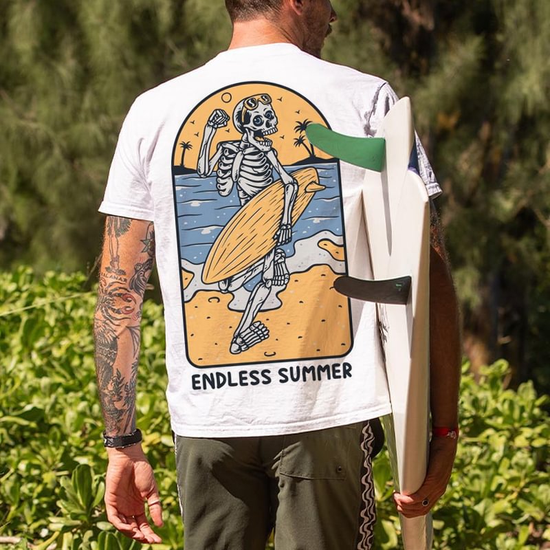 Men Retro Endless Summer Skeleton Print T-shirt