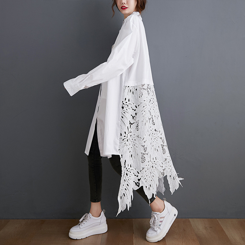 Literary Solid Color Crochet Long Shirt
