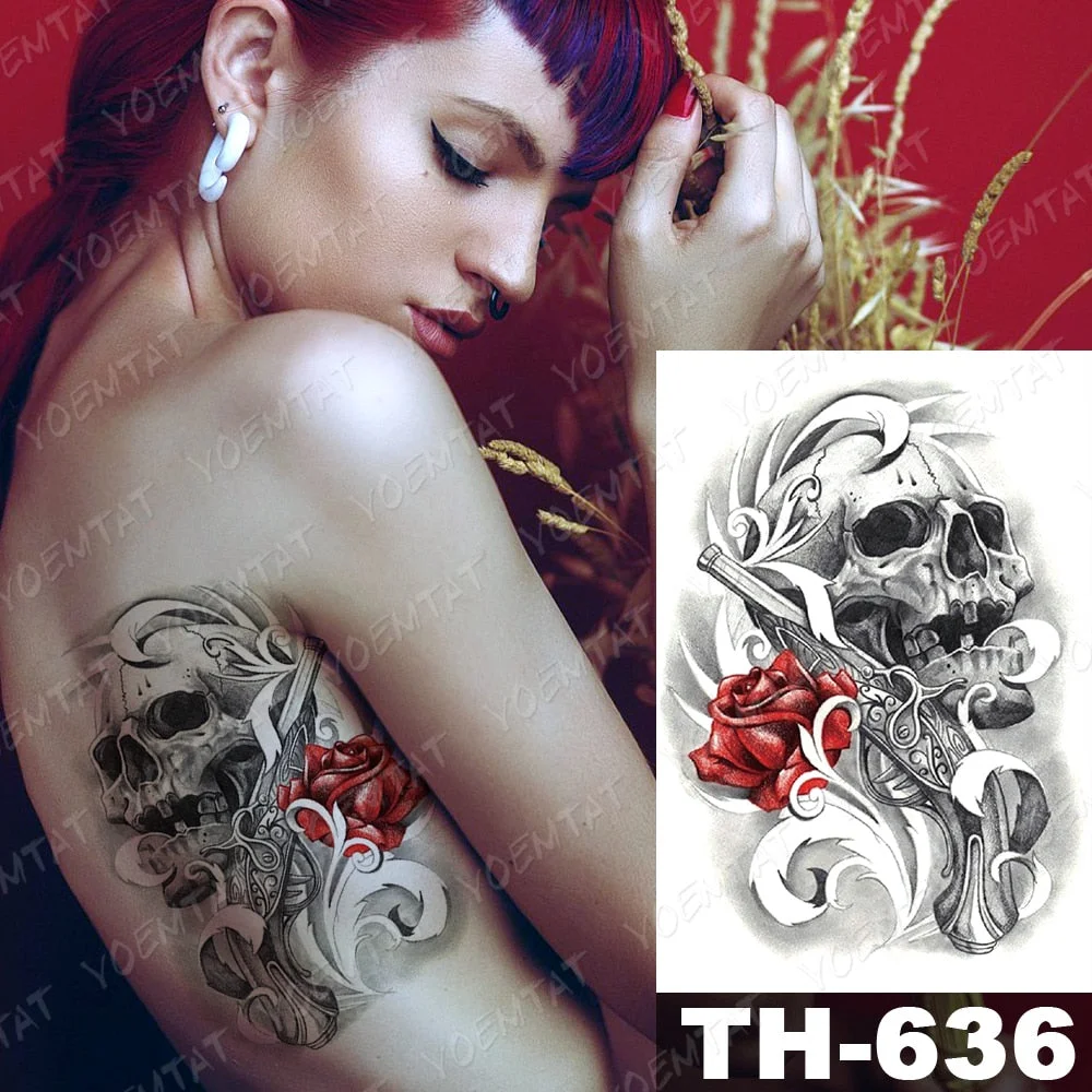 Waterproof Temporary Tattoo Stickers Fox Dragon Wolf Monster Old School Lotus Peony Flash Tatto Women Men Body Art Fake Tattoos