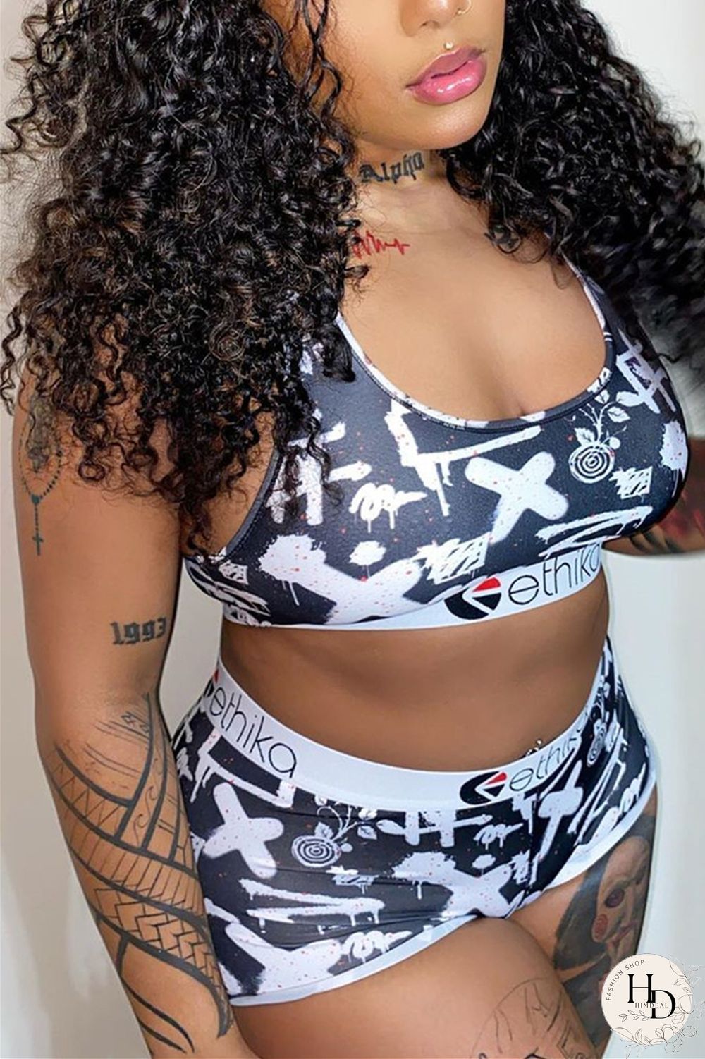 Red Fashion Sexy Printed Vest Shorts Set