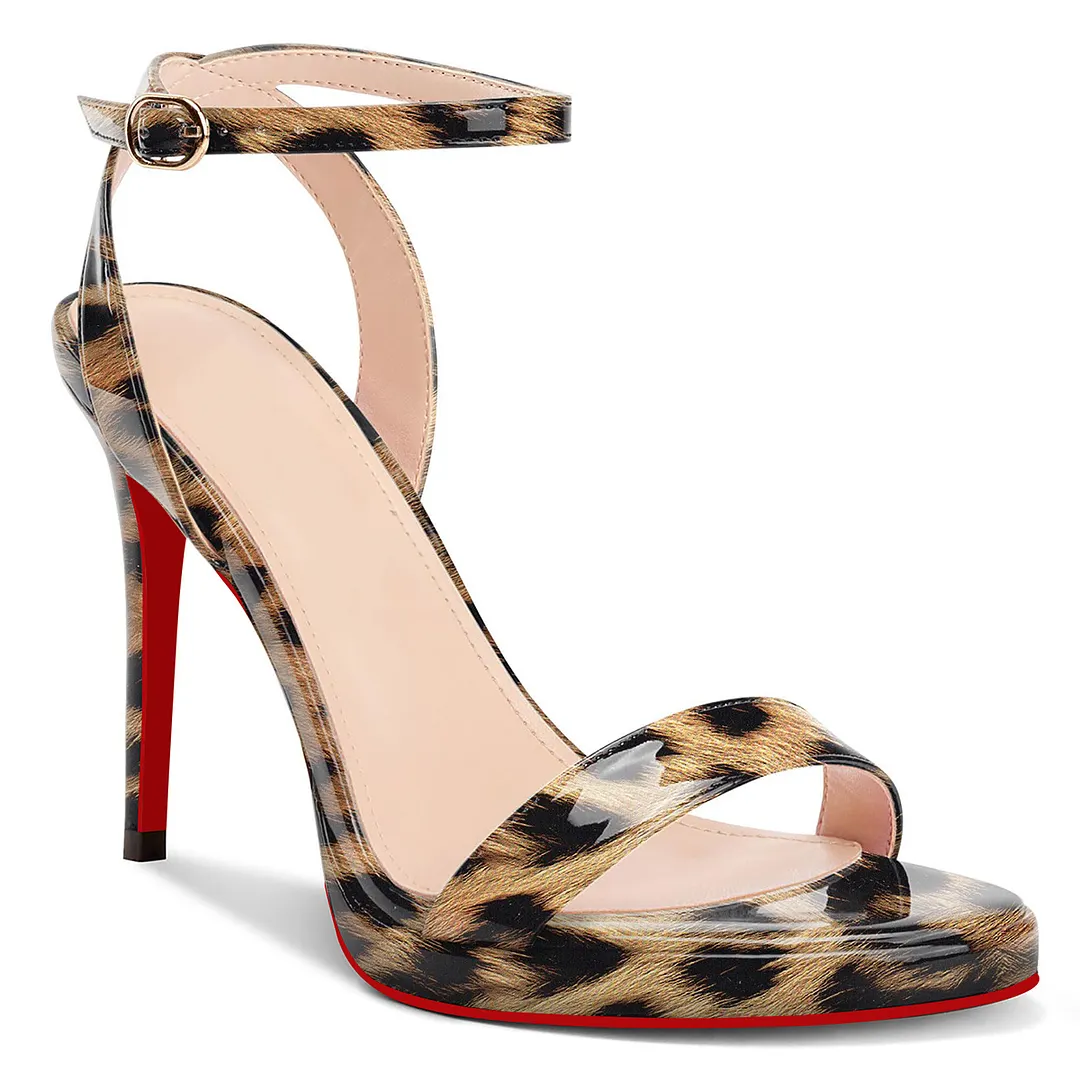 100mm/120mm Round Open Toe Ankle Strap High Heel Sandals Red Bottom Pumps-vocosishoes