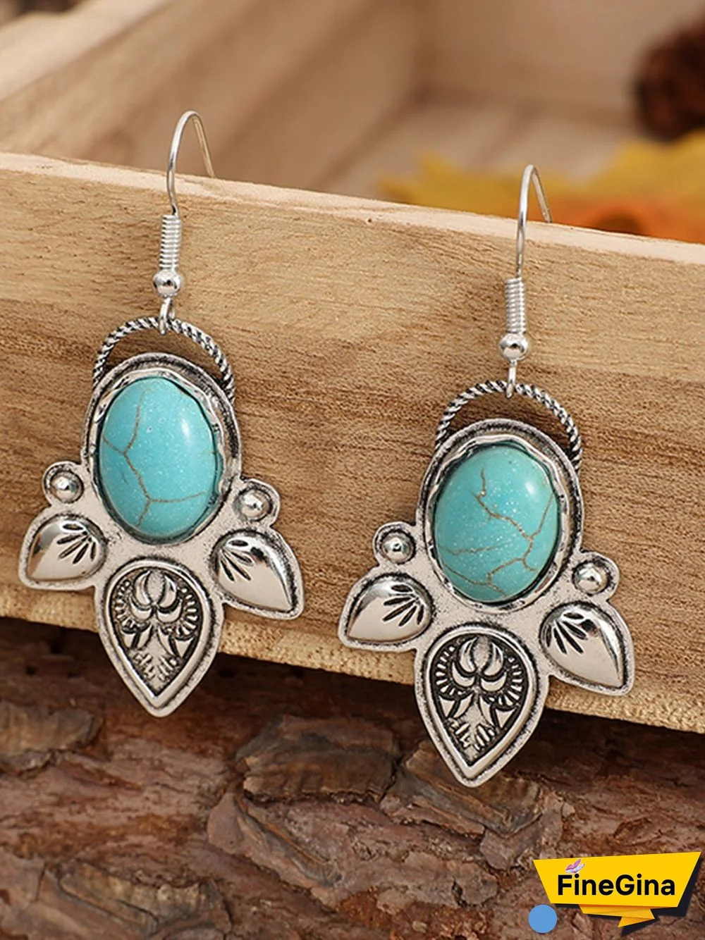 Women Vintage Ethnic All Season Metal Daily Natural Stone Turquoise Best Sell Dangle Earrings
