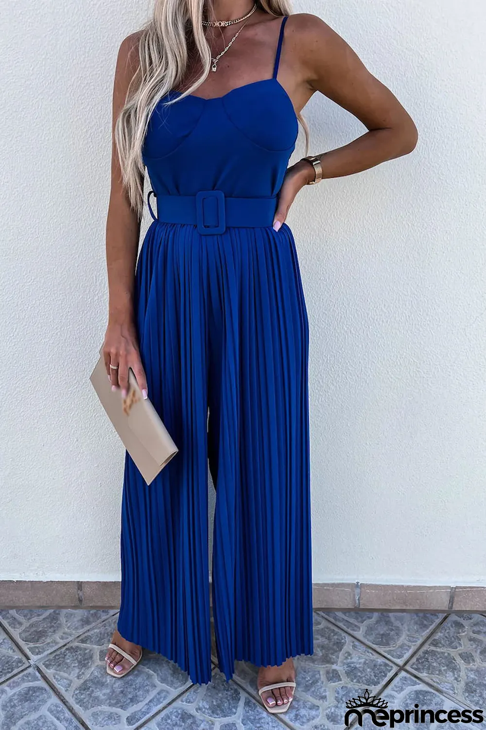 Street Solid Patchwork Spaghetti Strap Loose Jumpsuits