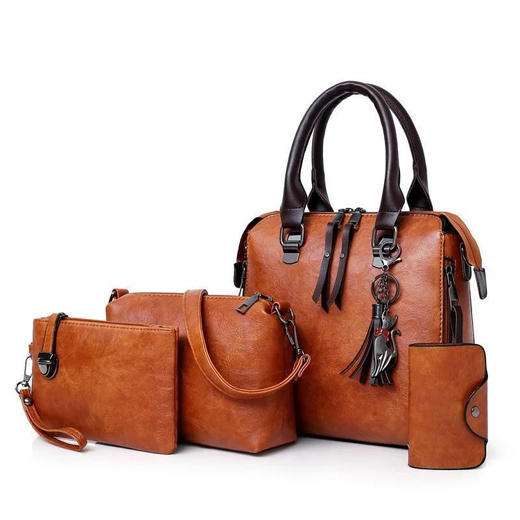 🔥Ofertă exclusivă la o geantă tote din 4 piese. Geantă tote din piele pentru femei