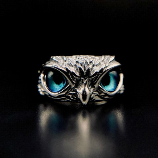 925 Sterling Silver Adjustable Demon Eye Owl Ring