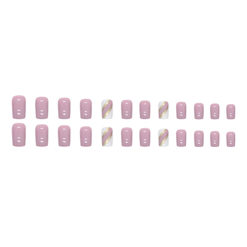 Churchf Churchf Long European Square Pure Color Nail Stripe Gold Leaf False Nail Ins Wind Sweet Wear Nail Piece