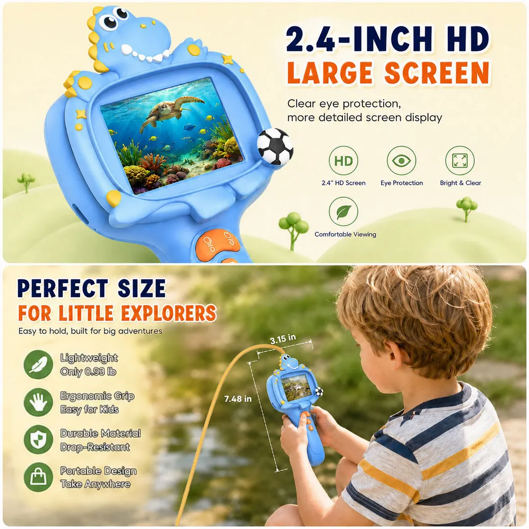BEBANG Borescope Camera for Kids with Light, 2.4" Screen, IP67 Waterproof Kids Snake Camera for Outdoor Camping Nature Exploration