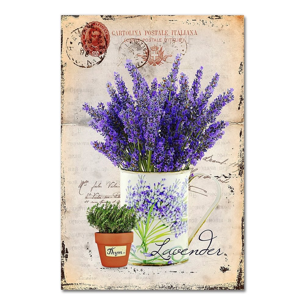 Vintage Purple Lavender Canvas Painting Provence Scenery Wall Art Poster Oil Picture For Home Decor Living Room Picture