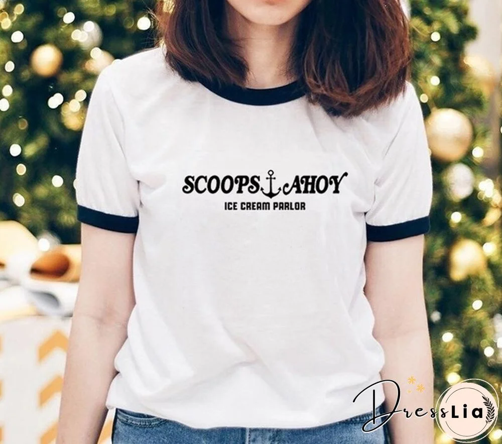 Unisex Stranger Things Scoops Ahoy Ringer T-Shirt Vintage Fashion Casual Short Sleeves Summer Tops