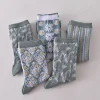 Creative 3D Jacquard Grey Blue Medium Tube Women Socks 10 Pairs