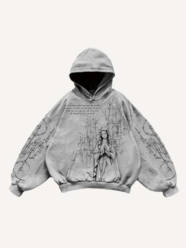 Cross&Mary&Pray&Letter&Graphic Print Slant Pockets Hoodie