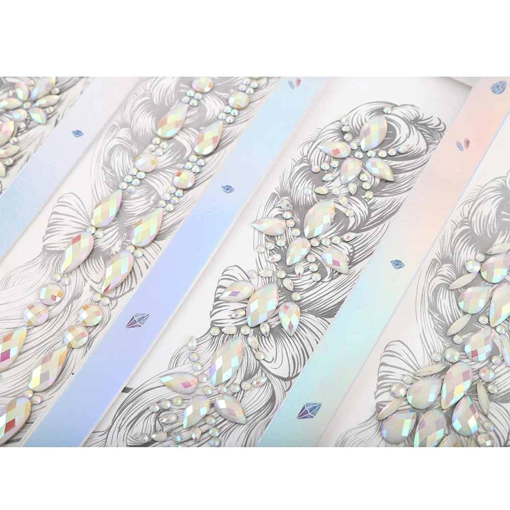 3D Glitter Crystal Forehead Headpiece Sticker Hair Jewels Music Festival Trendy Shiny Face Body Gem Luminous Temporary Tattoo